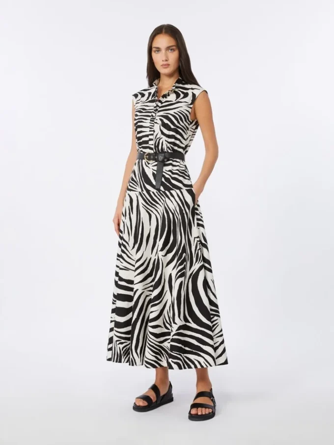 Printed poplin shirt dress, black Printed poplin shirt dress, black