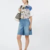 Printed silk and stretch cotton jersey t-shirt, multicolour