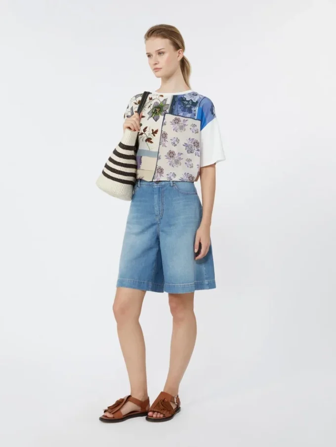 Printed silk and stretch cotton jersey t-shirt, multicolour