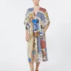 Printed silk crepe de chine midi dress, multicolour