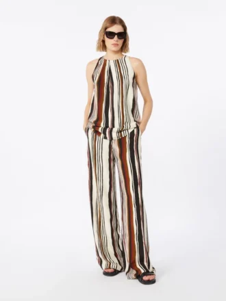 Striped crepe de chine trousers, brick red