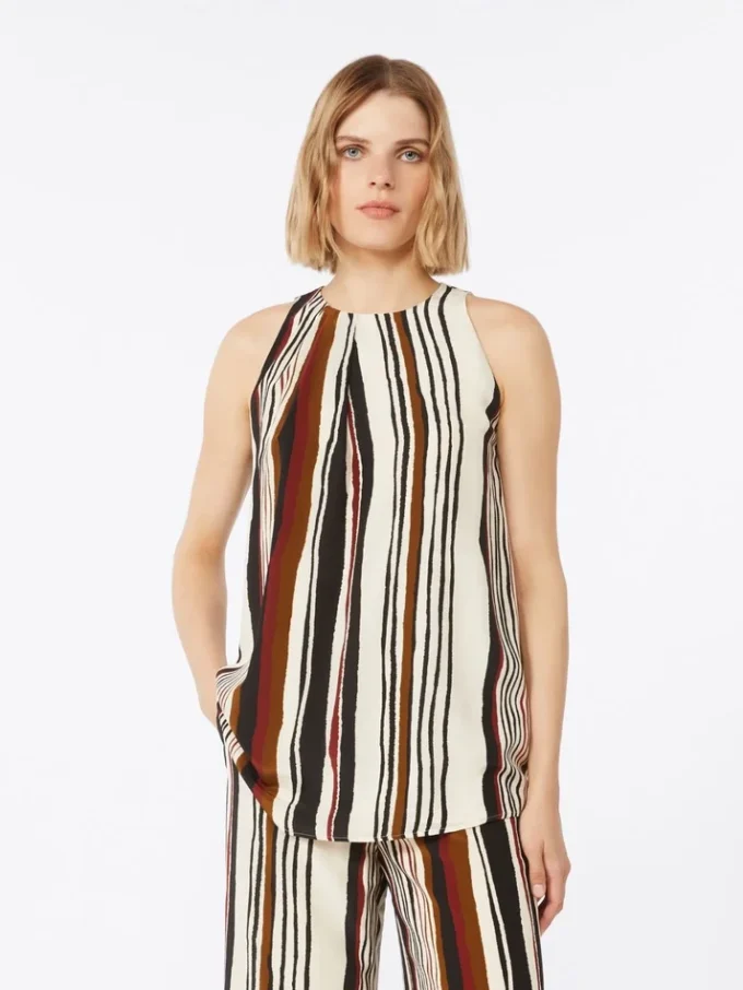 Printed silk crepe de chine top, brick red