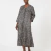 Printed silk dress, black