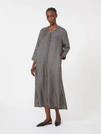 Printed silk dress, black