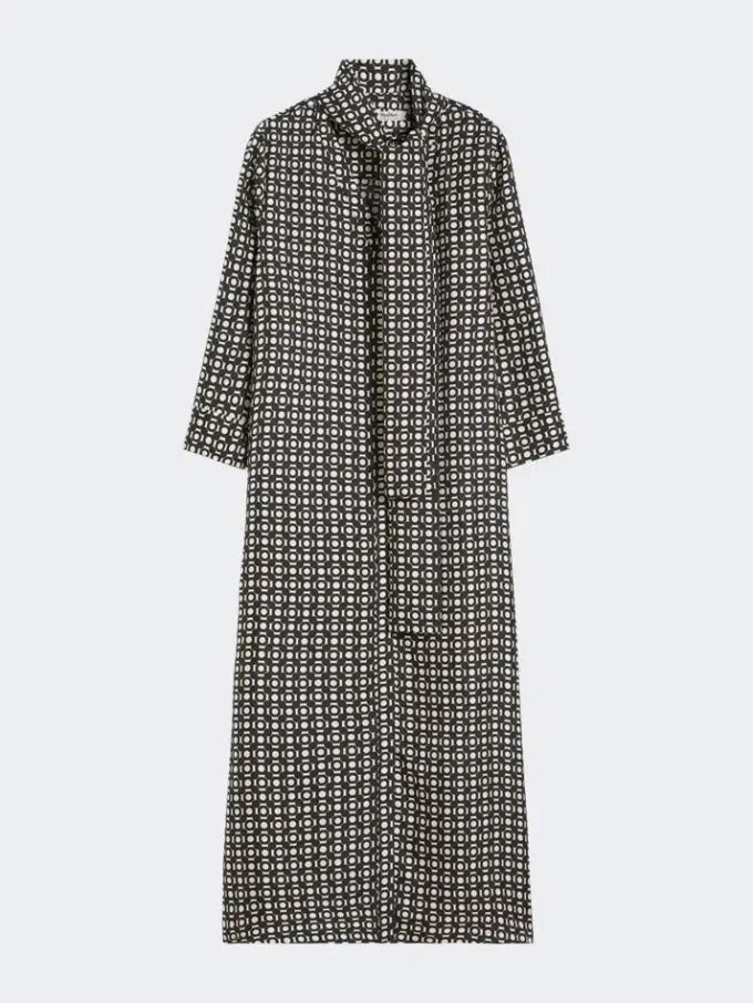 Printed silk dress, black