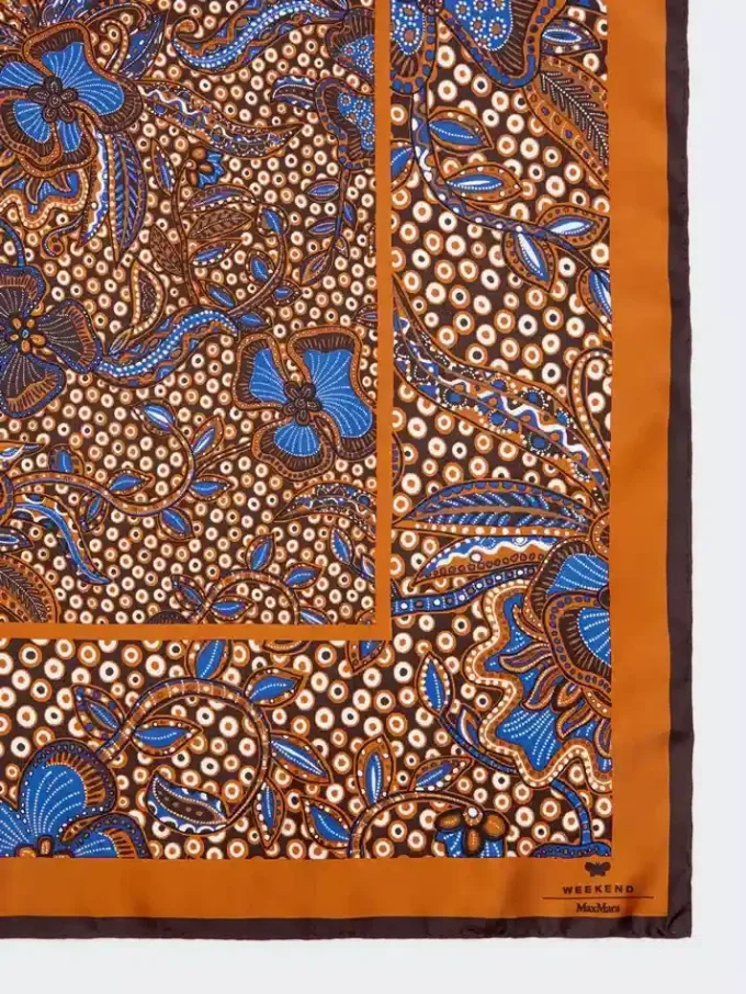 Printed silk foulard, hazelnut brown