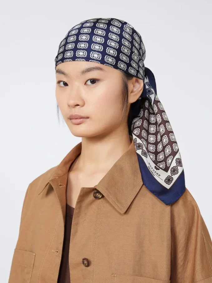 Printed silk foulard, mud