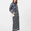 Printed silk patchwork shirt, navy