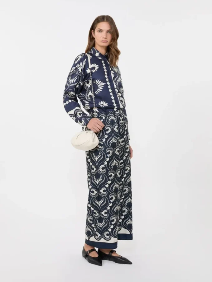 Printed silk patchwork shirt, navy