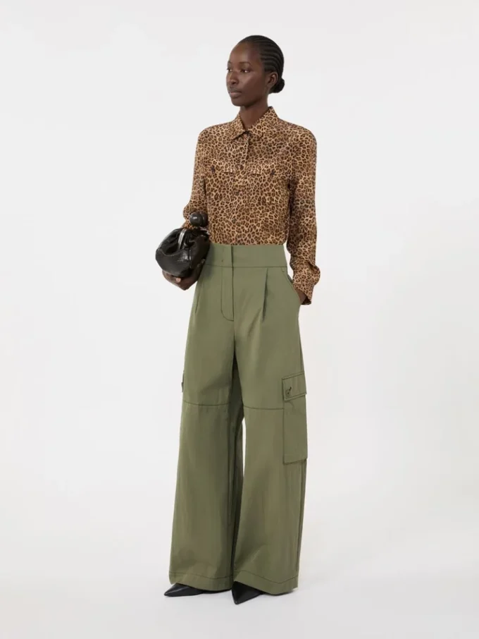 Printed silk pocket shirt, camel