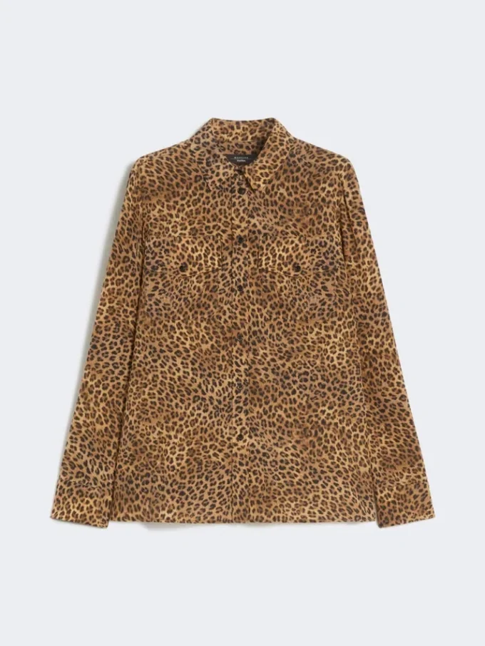Printed silk pocket shirt, camel