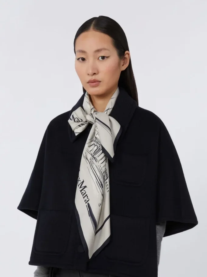 Printed silk pocket square, white
