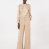 Printed silk pussy-bow shirt, albino