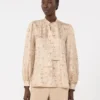 Printed silk pussy-bow shirt, albino