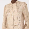 Printed silk pussy-bow shirt, albino