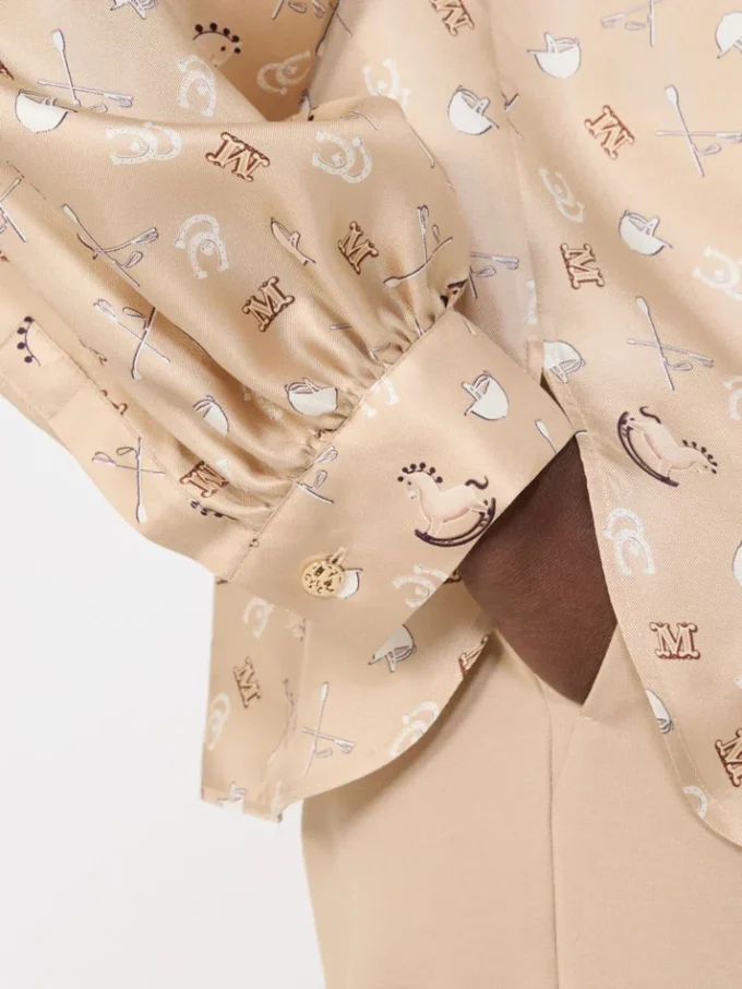 Printed silk pussy-bow shirt, albino