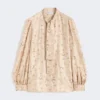 Printed silk pussy-bow shirt, albino