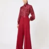 Printed silk pussy-bow shirt, red