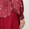 Printed silk pussy-bow shirt, red