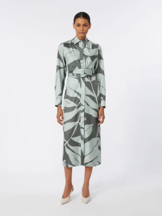 Printed silk shirt dress, green Printed silk shirt dress, green