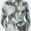 Printed silk shirt dress, green