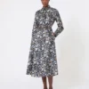 Printed silk shirt dress, ultramarine