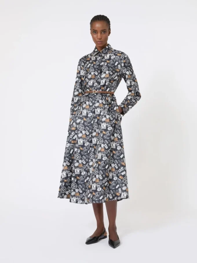 Printed silk shirt dress, ultramarine