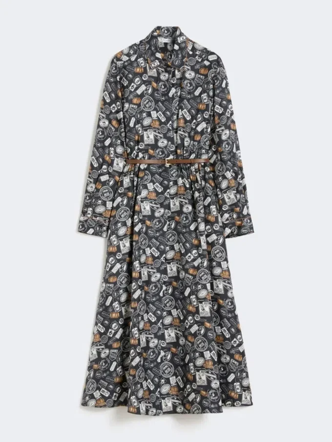 Printed silk shirt dress, ultramarine