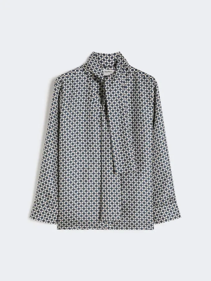 Printed silk shirt, midnightblue