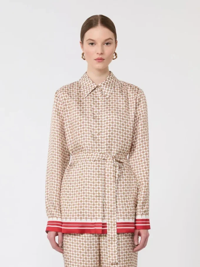 Printed silk shirt, red