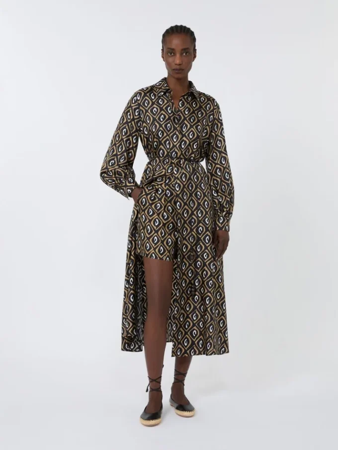 Printed silk shorts, black