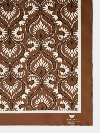 Printed silk square foulard, caramel