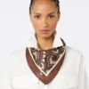 Printed silk square foulard, caramel