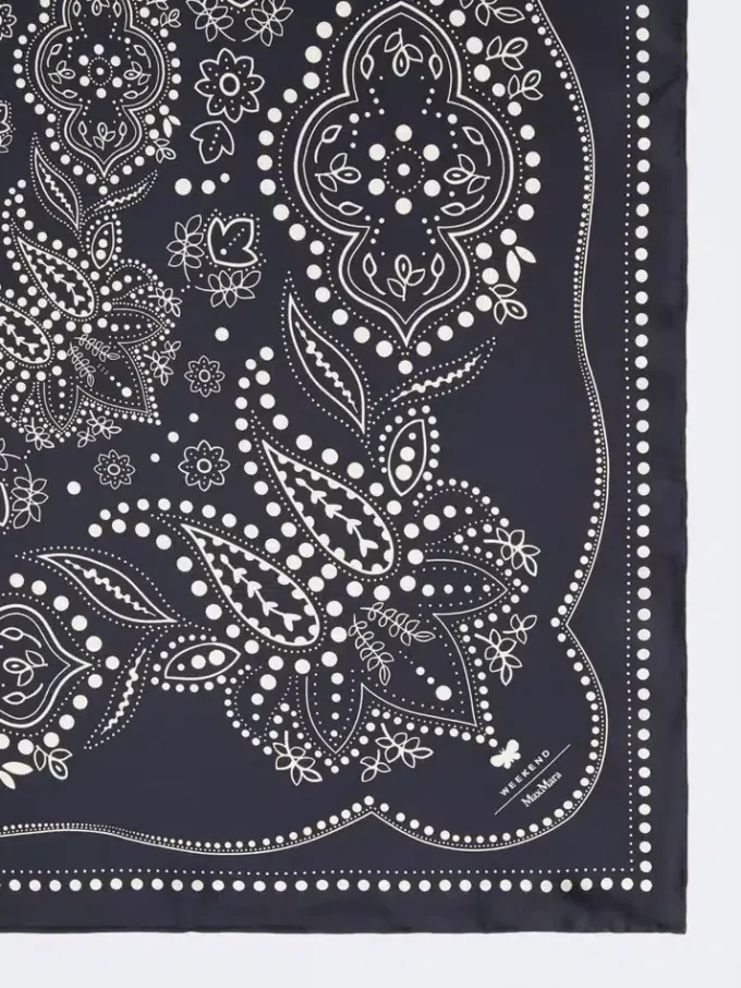 Printed silk square foulard, midnightblue