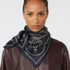 Printed silk square foulard, midnightblue
