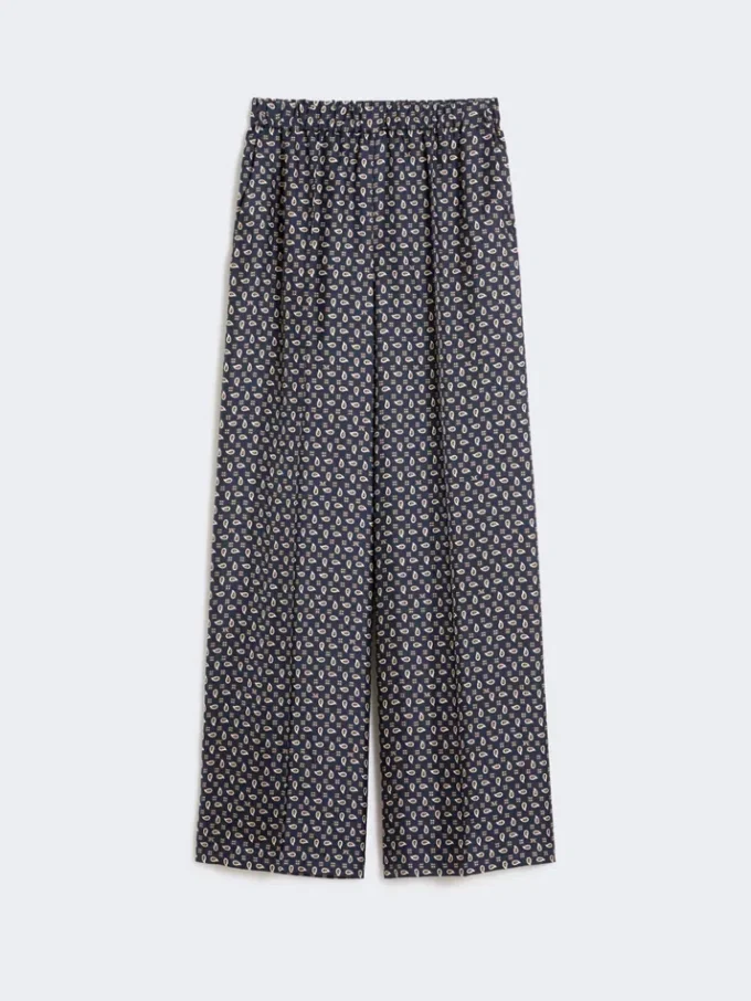 Printed silk trousers, ultramarine