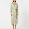 Printed silk twill dress, ivory