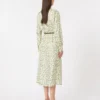 Printed silk twill dress, ivory