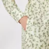 Printed silk twill dress, ivory
