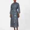 Printed silk twill dress, ultramarine