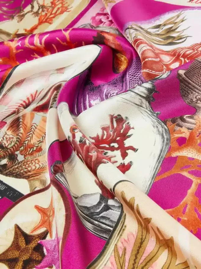 Printed silk twill oversized scarf, fuchsia Printed silk twill oversized scarf, fuchsia