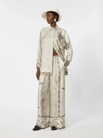 Fluid printed silk trousers, ivory
