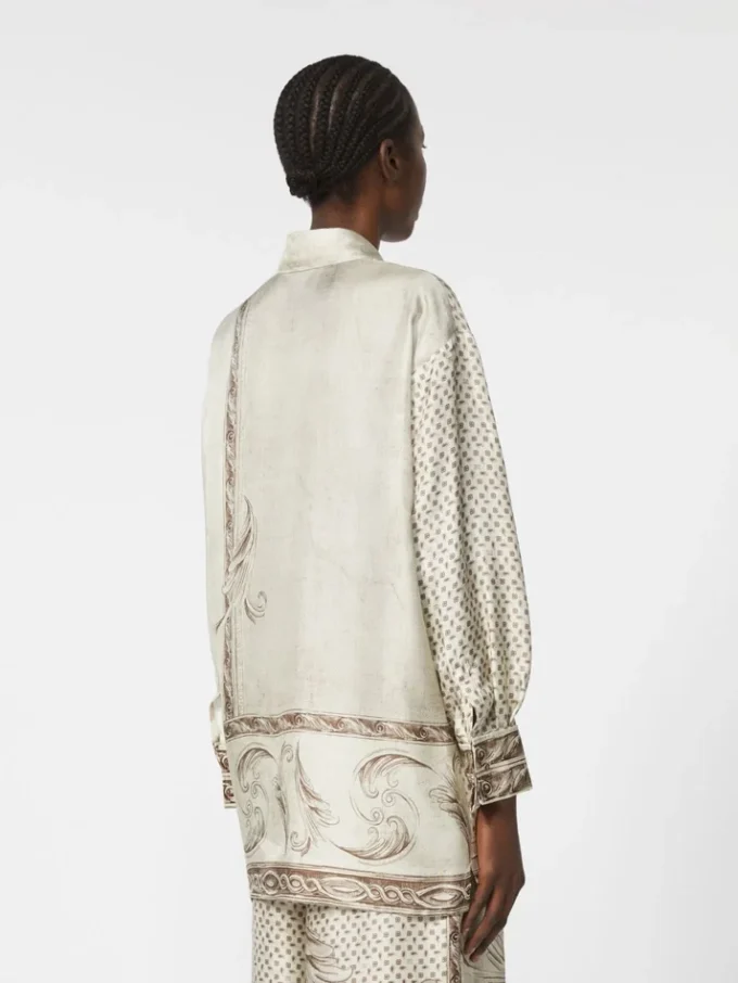 Printed silk twill shirt, ivory