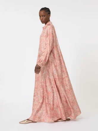 Printed twill kaftan dress, coral Printed twill kaftan dress, coral