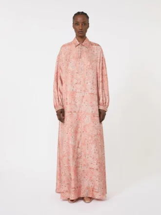 Printed twill kaftan dress, coral Printed twill kaftan dress, coral