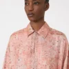 Printed twill kaftan dress, coral