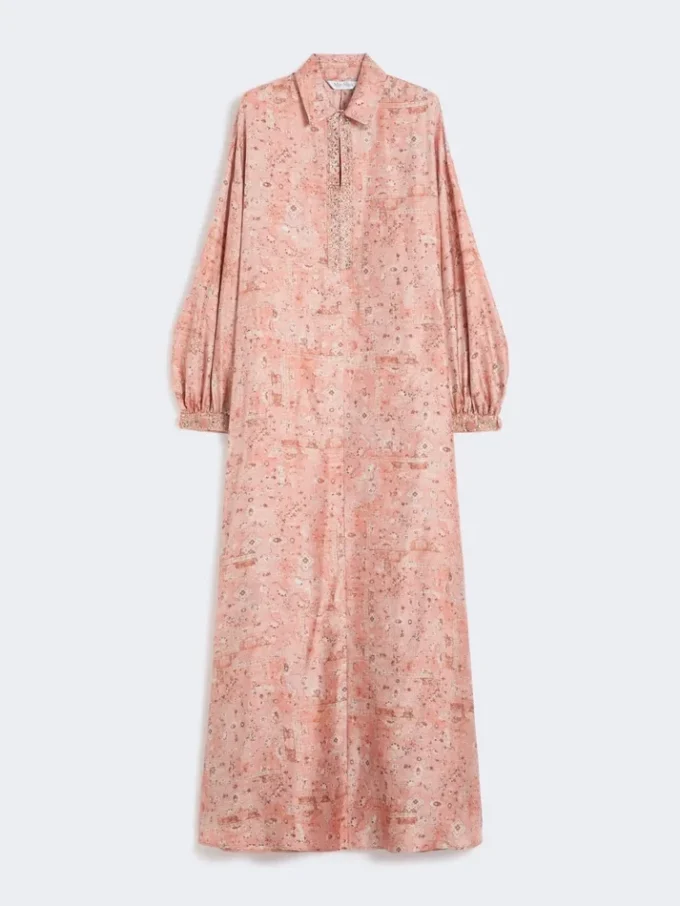 Printed twill kaftan dress, coral