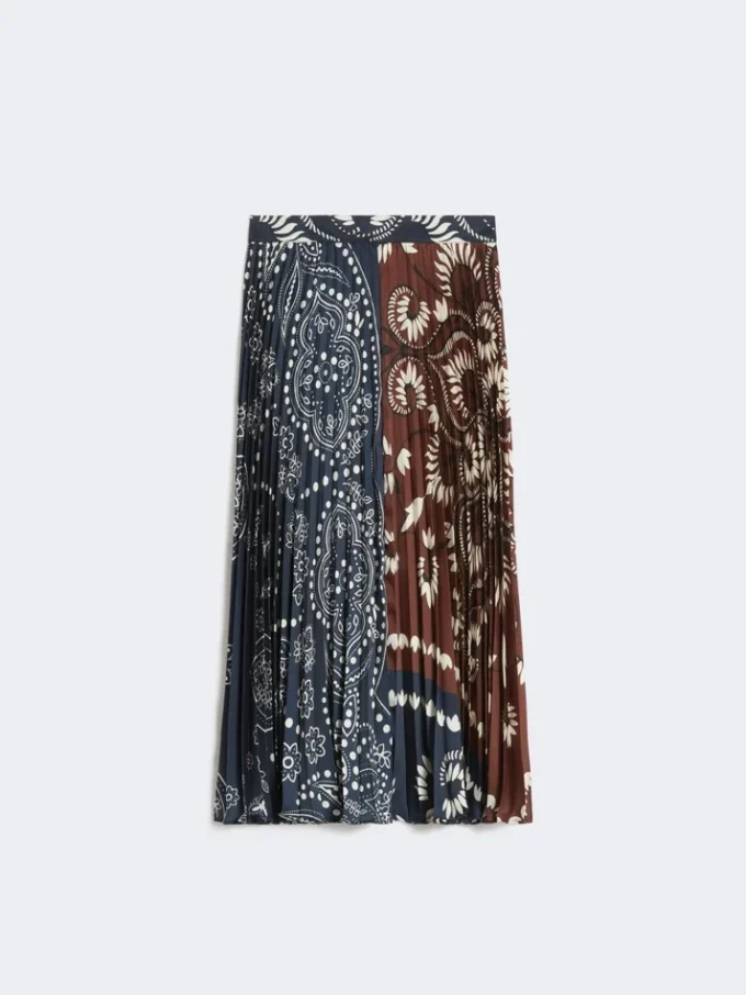 Printed twill skirt, tobacco
