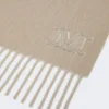 Pure cashmere stole with monogram detail, sand