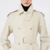Pure linen drill double-breasted duster coat, sand